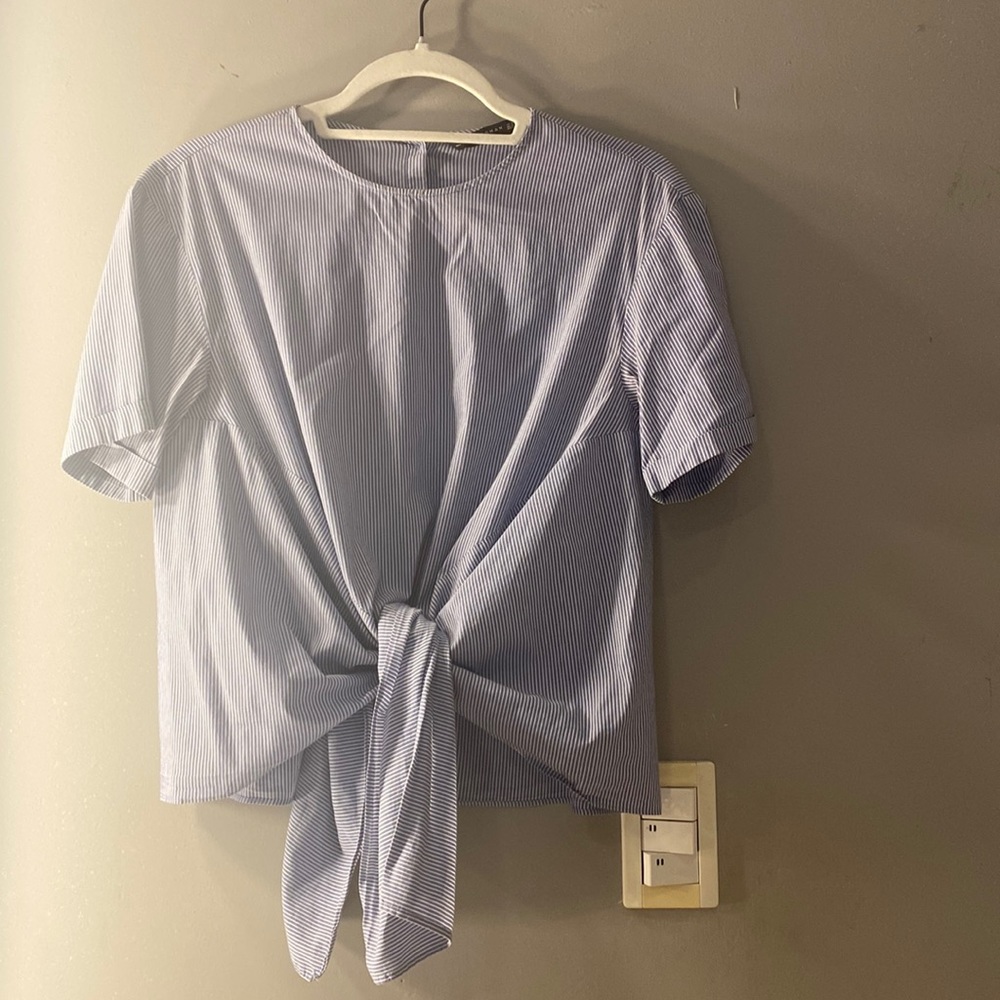 Zara blue white striped blouse